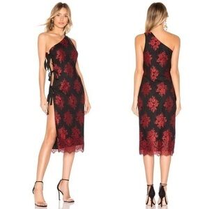 H:ours One Shoulder Leonardo Gown in Spanish Red